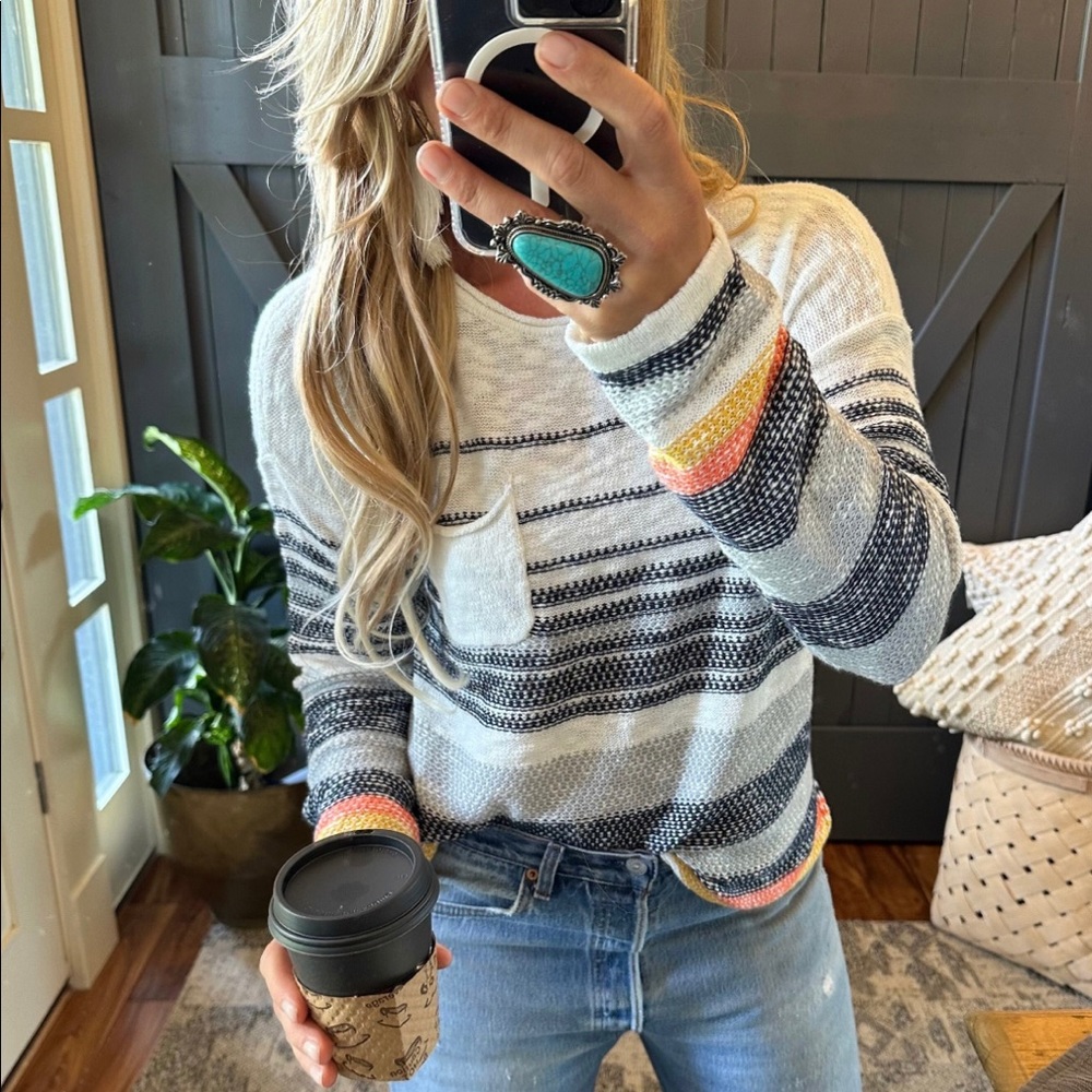 New Stripped Cotton Knit Top Pullover Lightweight Sweater Long Sleeve Shirt